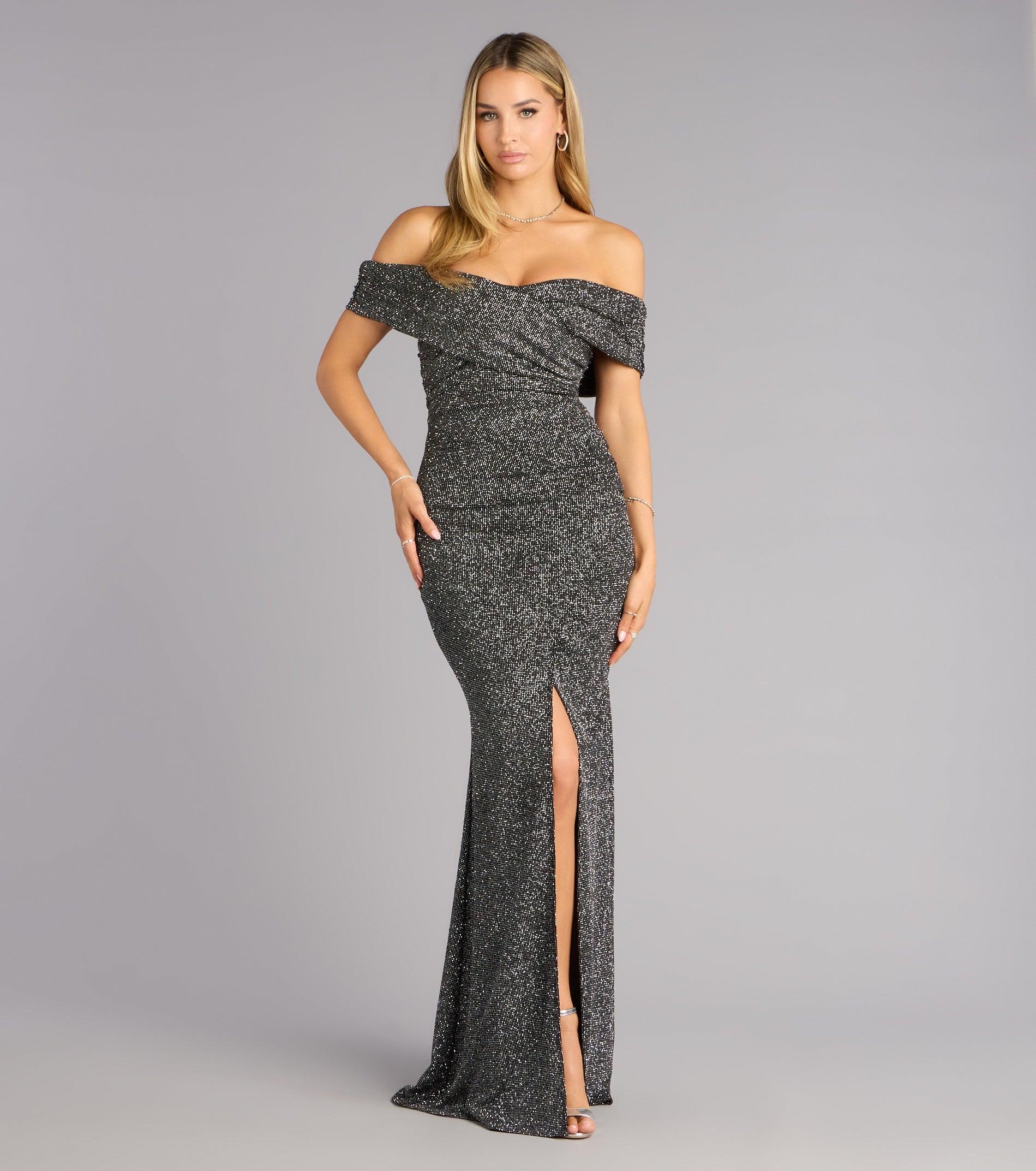 05002-000743_1_BLACK_GLITTERKNITSURPLICEOFFSHOULDERFRONTSLITMERMAID05002000743001