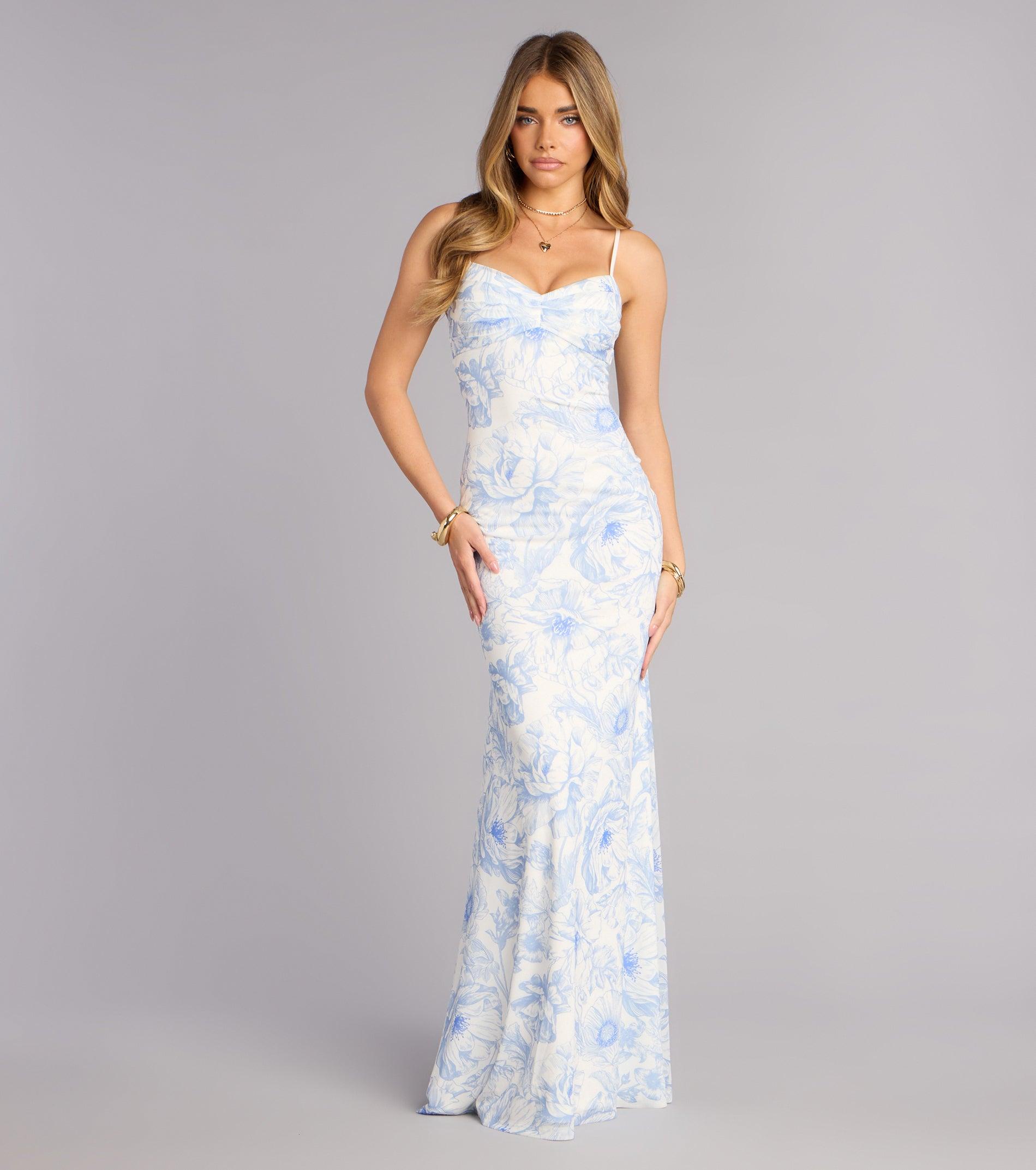 05002-000813_1_BLUE_VKDFLORALMESHVNECKPLEATEDSPGSTRAPMERMAID05002000813040