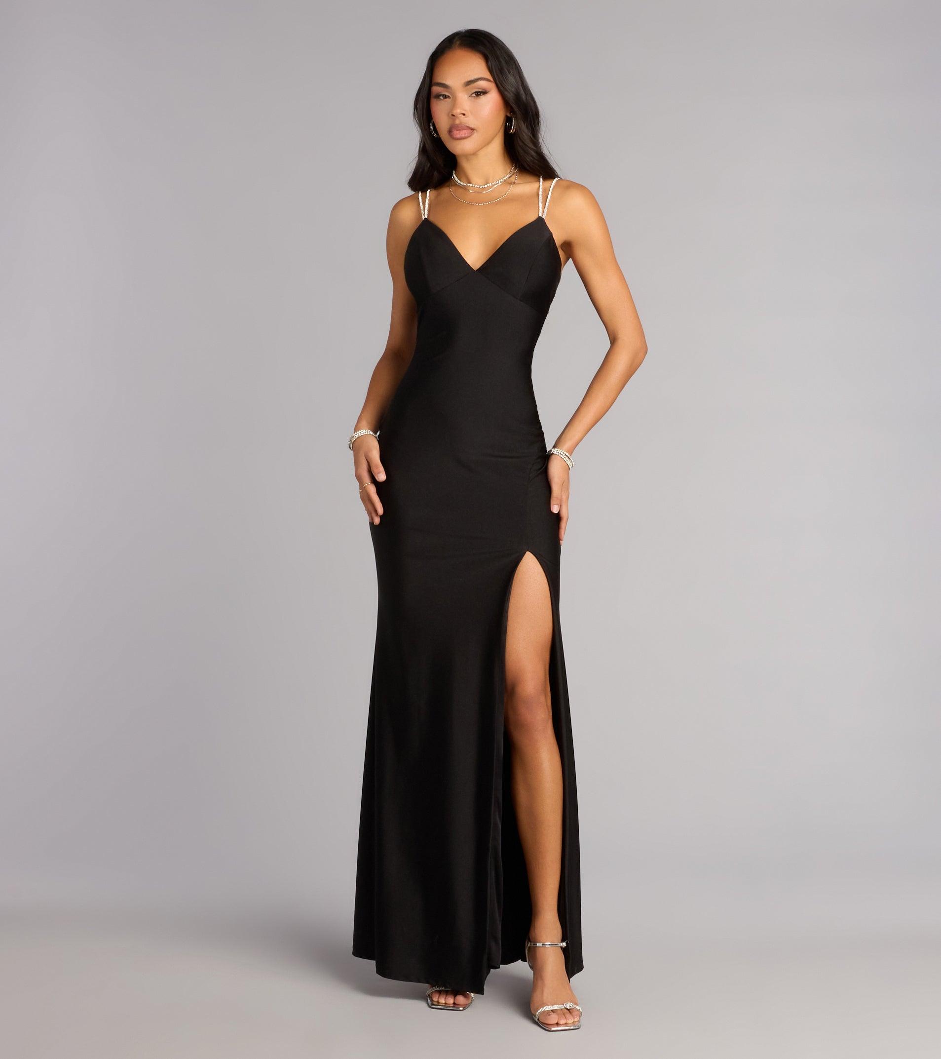 05002-000843_1_BLACK_EveVNeckRhinestoneLaceUpFormalDress