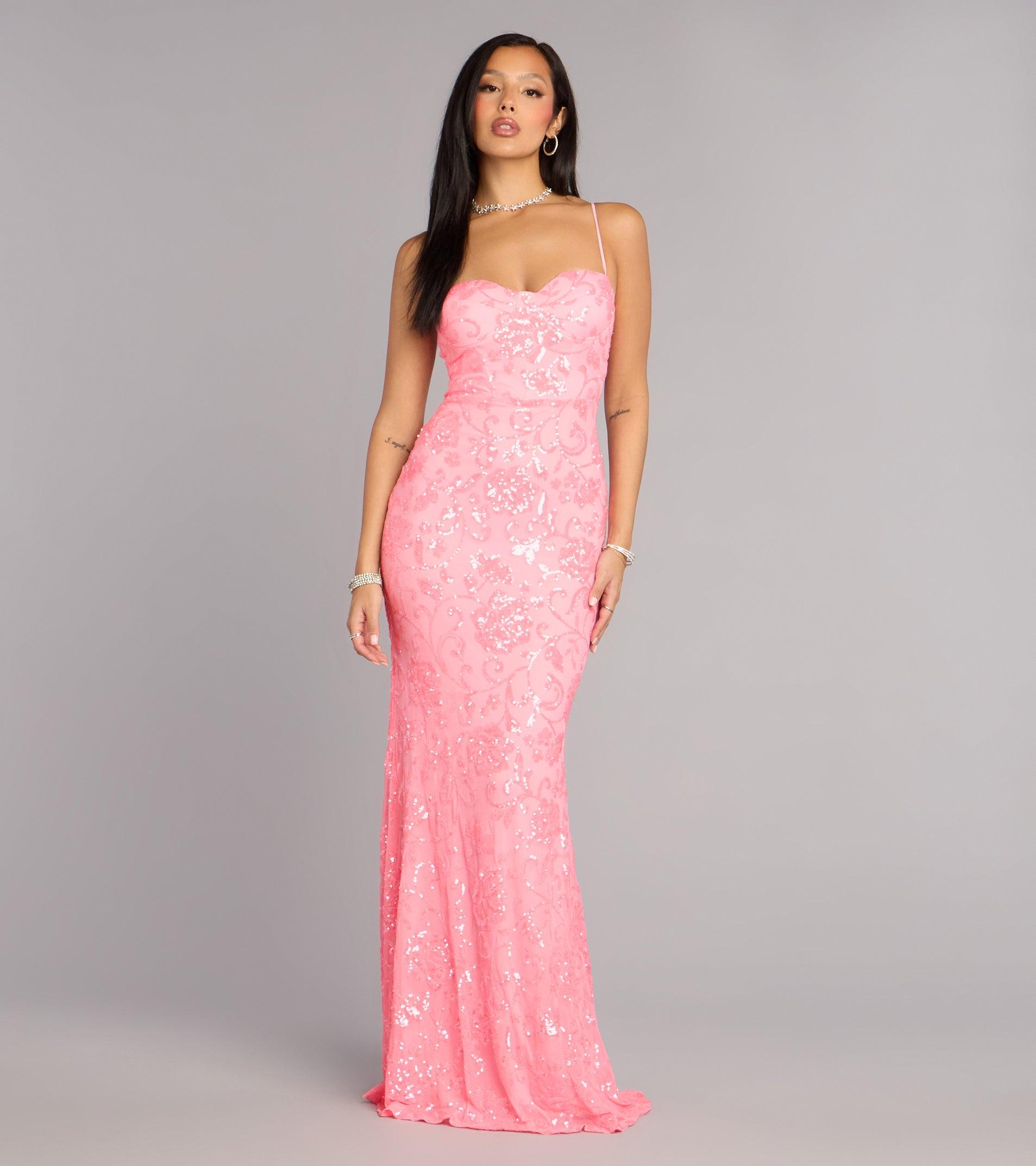 05002-001145_1_PINK_FLORALSEQUINSSWEETHEARTSTRAPLESSMERMAID05002001145063