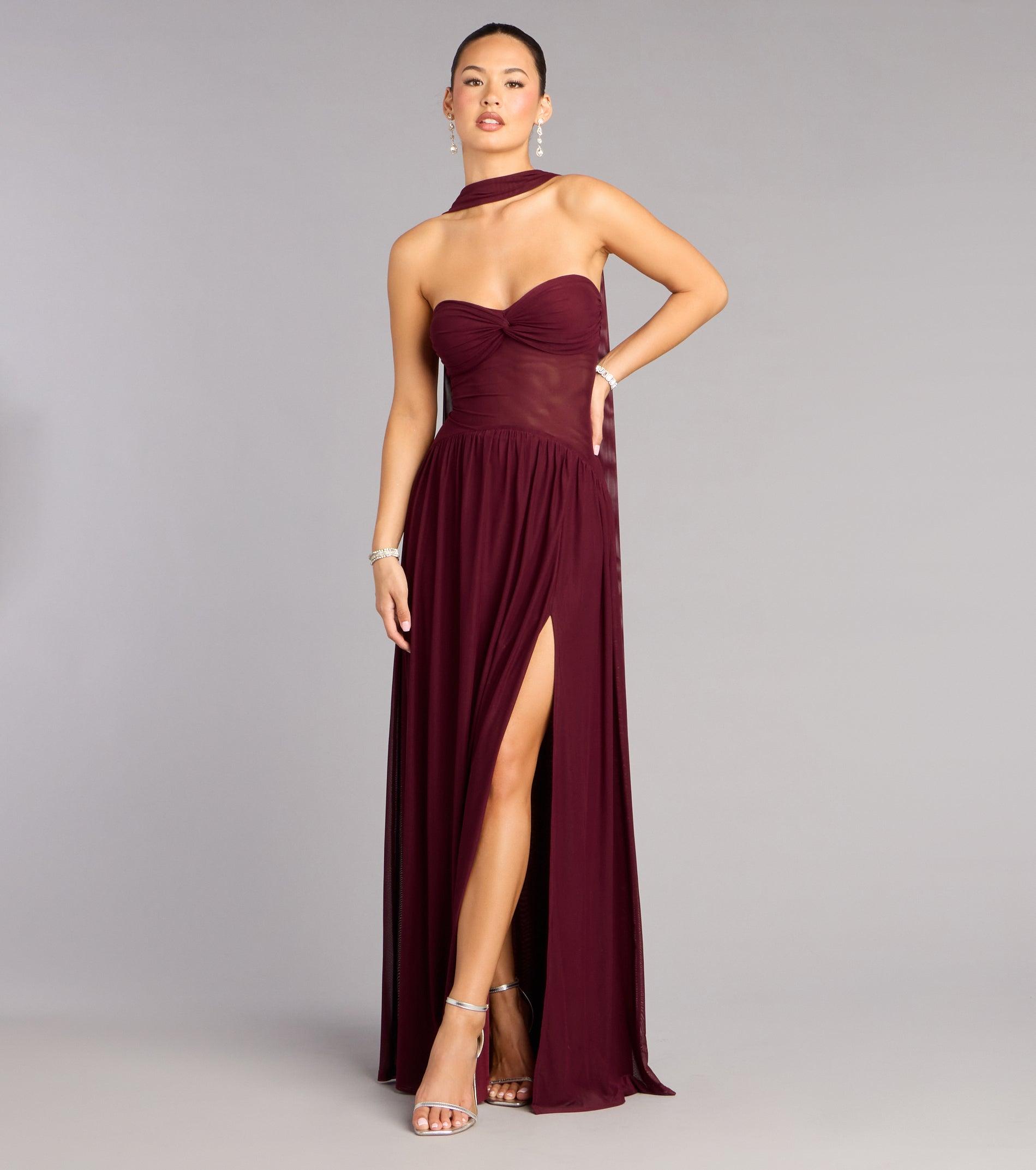 05002-001183_1_BURGUNDY_RheaMeshStraplessALineDressWithScarf
