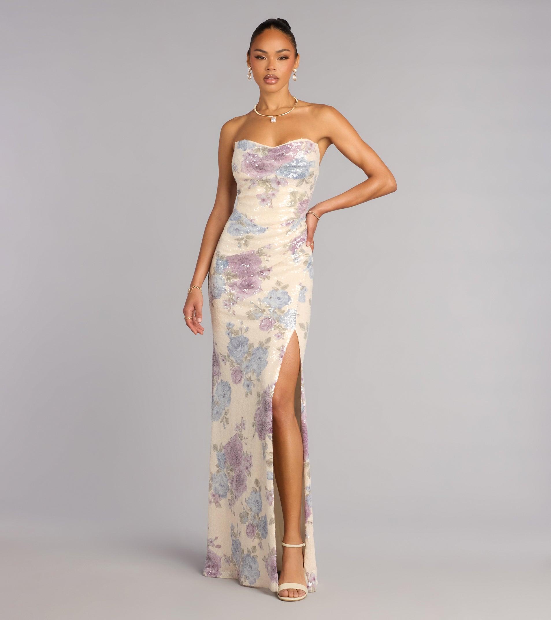 05002-001237_1_IVORY_FLORALSEQUINSSWEETHEARTSTRAPLESSFRONTSLITPLEATEDMERMAID05002001237012