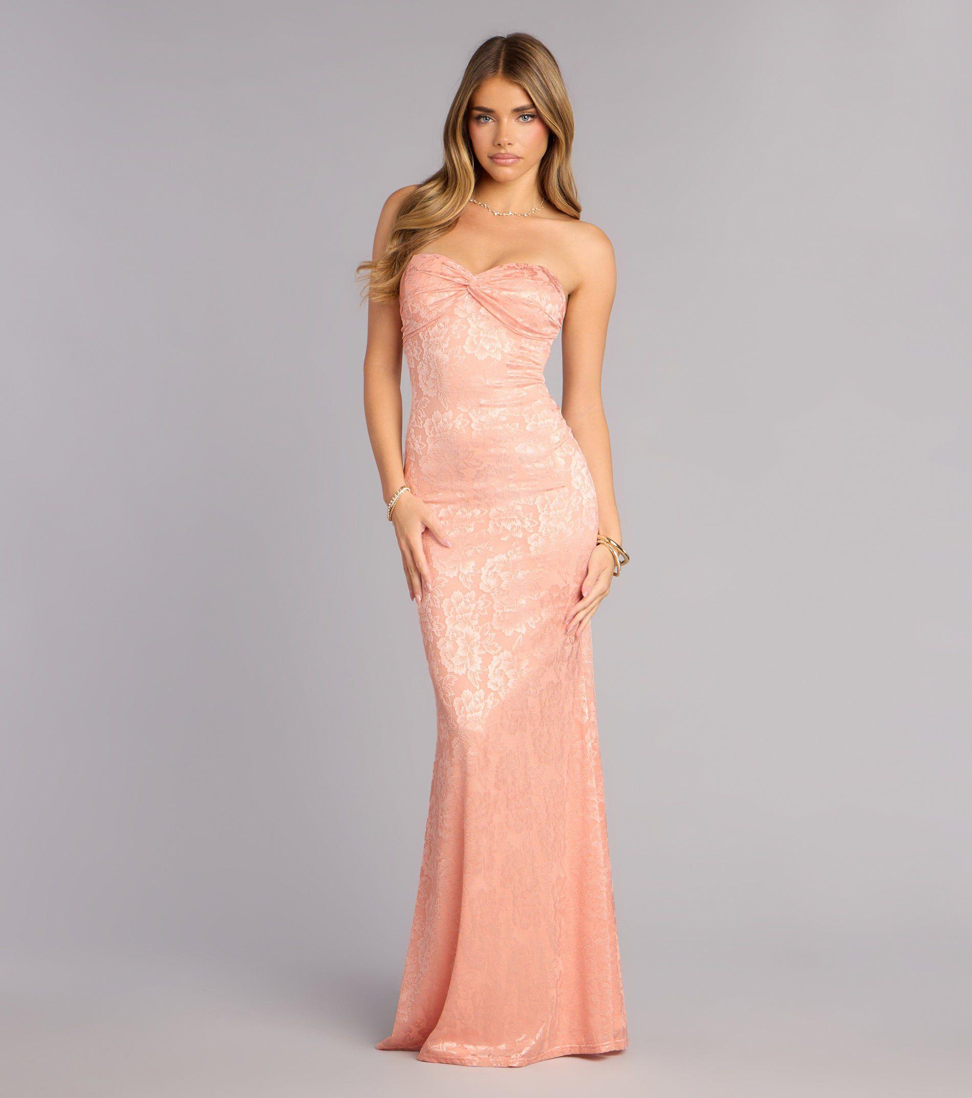 05002-001383_1_PINK_FLORALLACESWEETHEARTSTRAPLESSRUCHEDMERMAID05002001383063