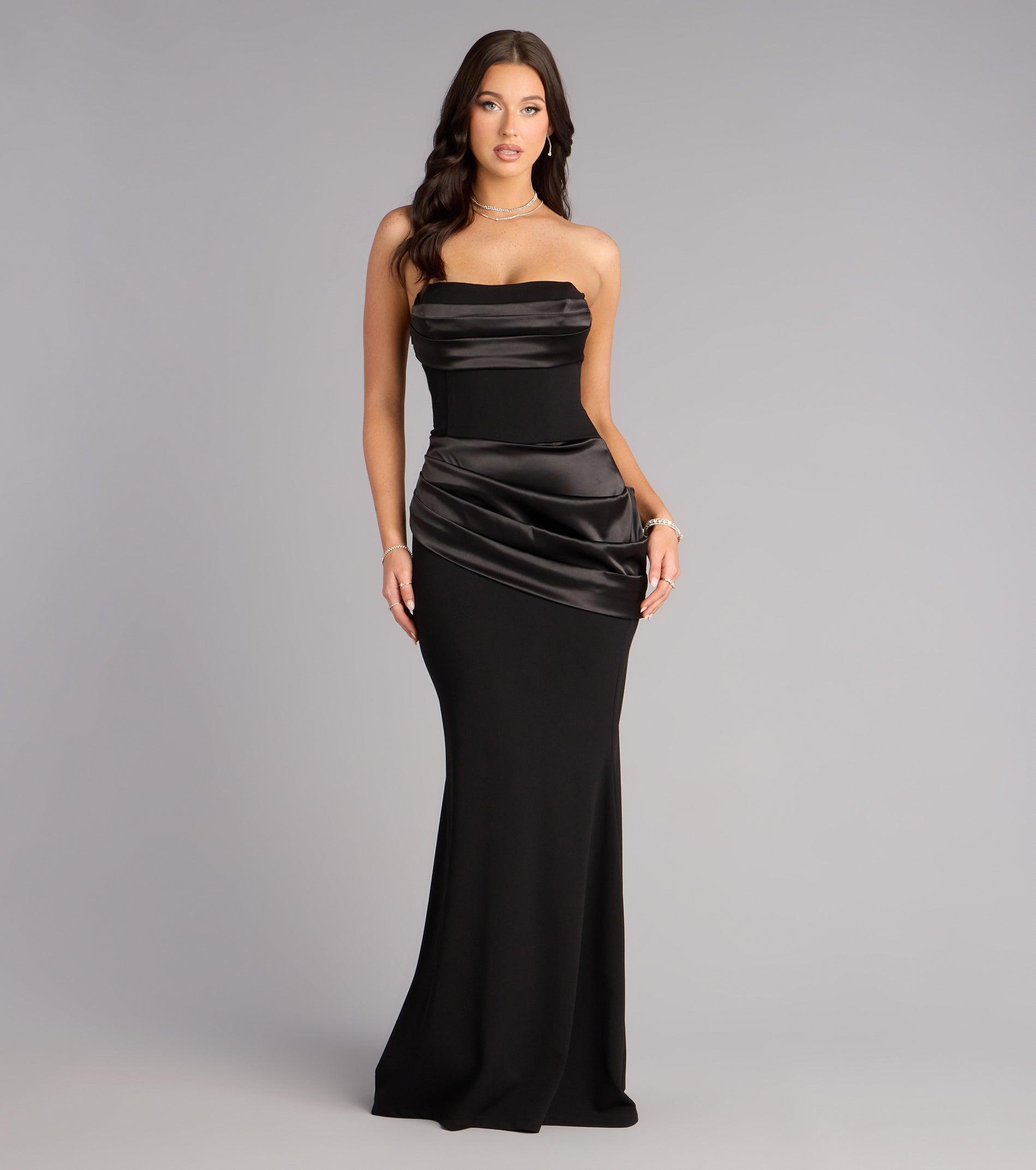 05002-001460_1_BLACK_CREPETUBESTRAPLESSPLEATEDMERMAID05002001460001