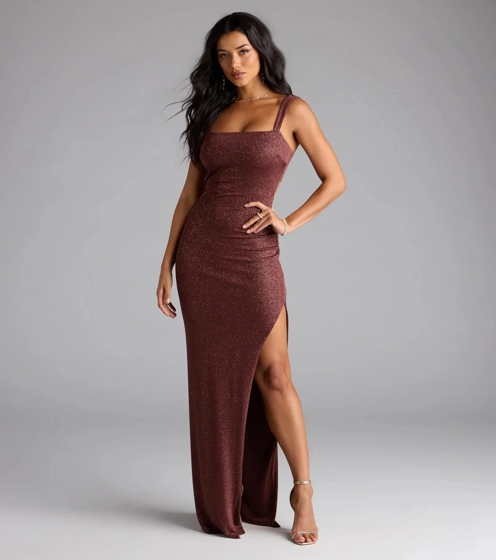 05002-9468_1_BROWN_BrittneyLaceUpSlitBodyconGlitterFormalDress