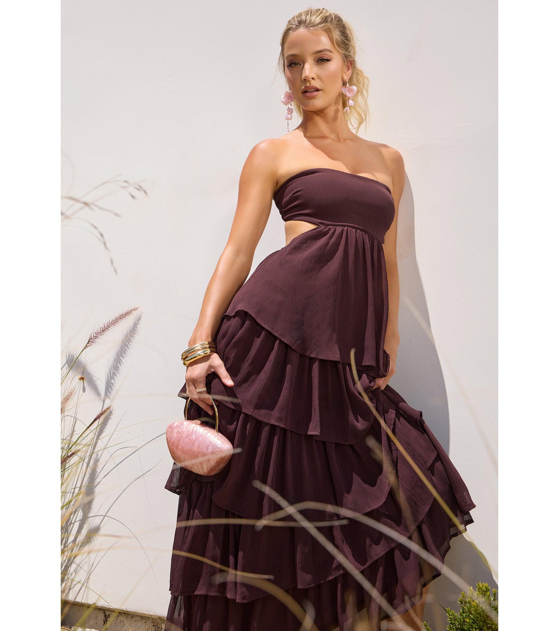 05101-001096_0_BROWN_SoftDramaStraplessTieredRuffleMaxiDress