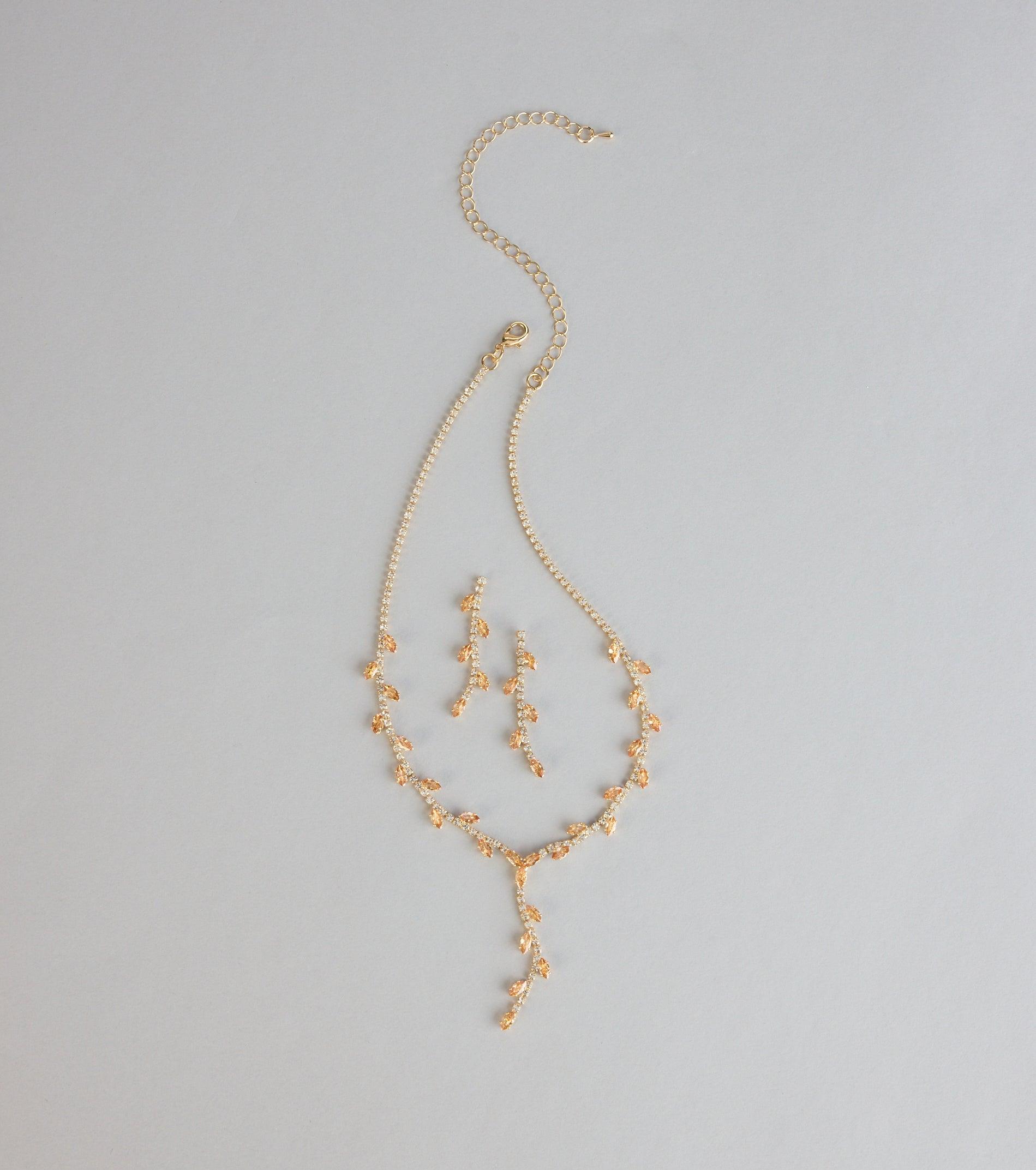 07002-000258_1_GOLD_SparkleInBloomRhinestoneLeafNecklaceAndEarringsSet