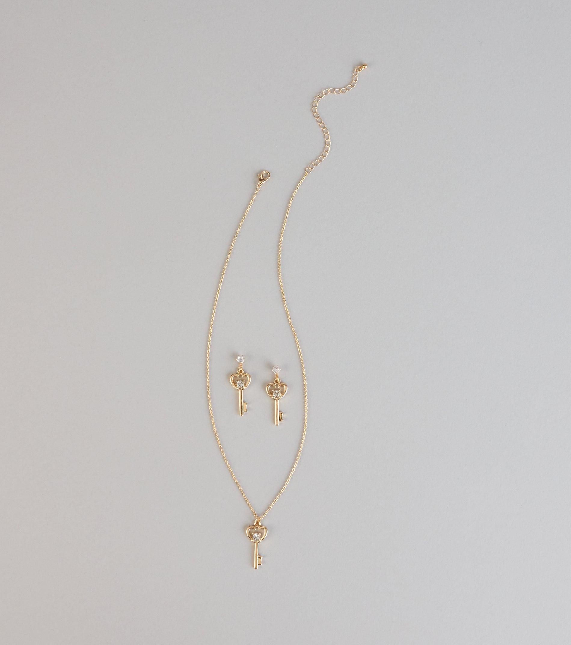 07002-000331_1_GOLD_CHEARTKEYEARRINGNECKLACESET07002000331072